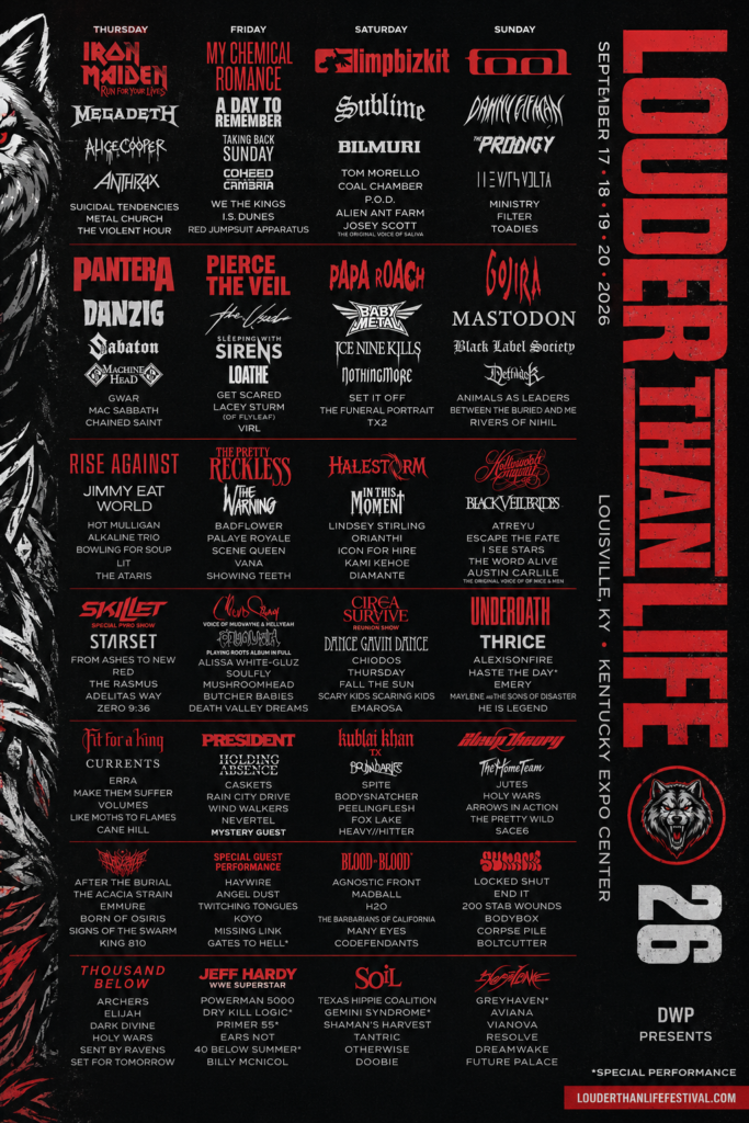 Louder Than Life 2026 lineup featuring major rock and metal artists