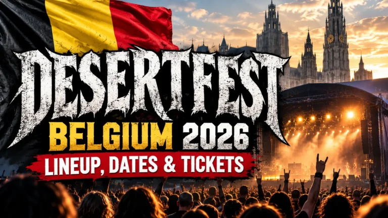 Desertfest Belgium 2026 rock festival with Belgian flag, lineup, dates and tickets